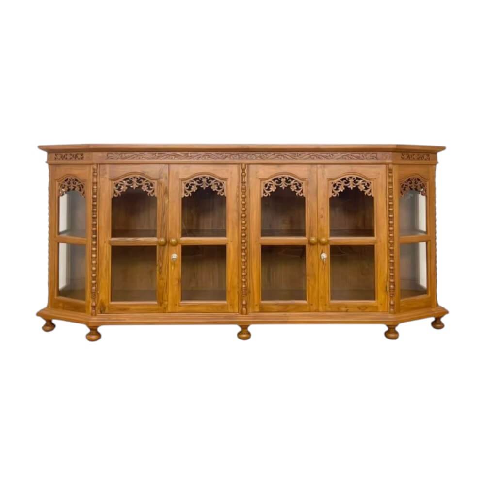 ตู้วางทีวี NAPATCHA FURNITURE รุ่นห้าเหลี่ยม/แกะลาย ไม้สักแท้ ขนาด 180X50X90 ซม. สีไม้สักธรรมชาติ